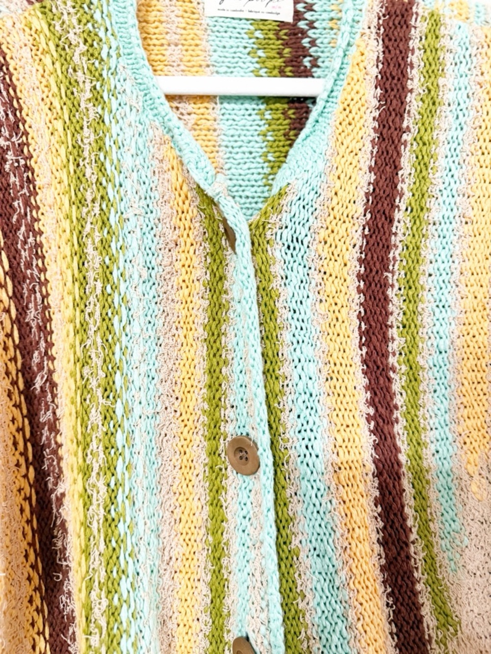 Free People Baja Stripe Fringe Boho Multicolor Button Cardigan Sweater - Picture 7 of 10